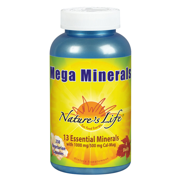 Nature's Life Mega Minerals Complex | Complete Multi Mineral + Vitamin D Supplement | 250 Vegetarian Capsules