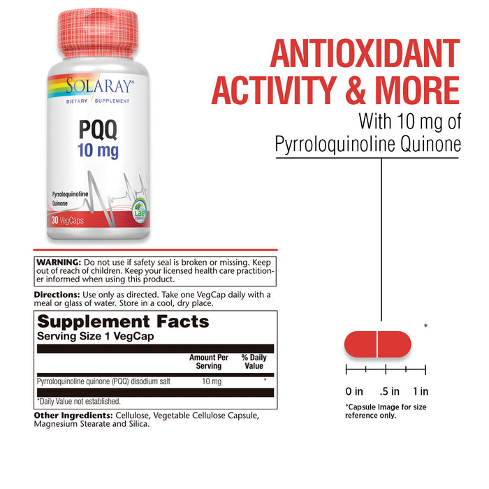 Solaray PQQ 10 mg, Pyrroloquinoline Quinone Supplement, Cellular, Heart & Cognitive Function Support, 30 VegCaps