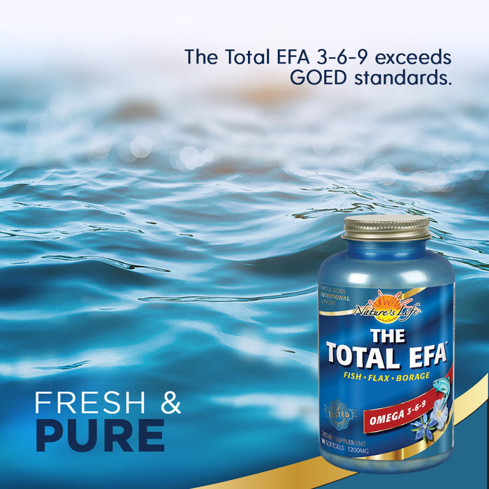 Nature's Life The Total EFA Fish Oil w/ Organic Flaxseed & Borage Oils | 1200 mg | Skin, Heart & Memory | 90 Softgel