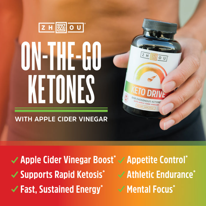 Zhou Keto Drive Capsules | Ketosis Supplement with BHB Exogenous Ketones | 30 Servings, 60 Caps