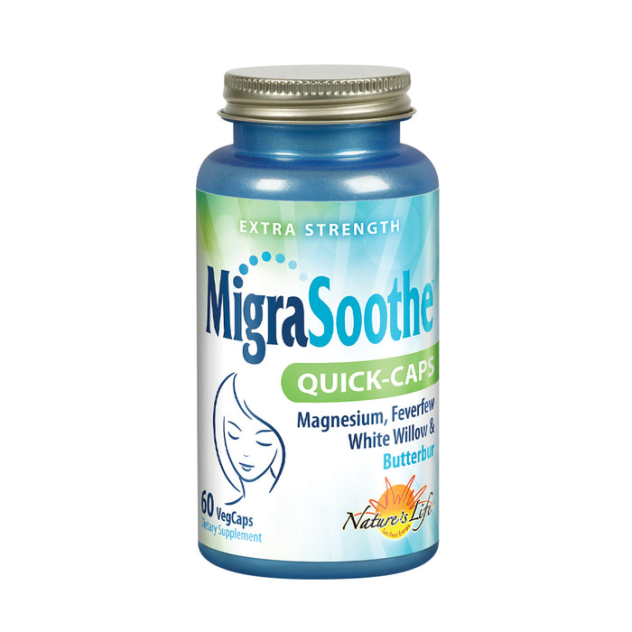 Nature's Life MigraSoothe Quick-Caps | Extra Strength Formula with Magnesium, Feverfew, White Willow | 60ct, 30 Serv.