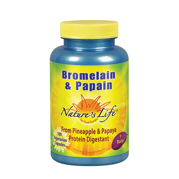 Nature's Life Bromelain & Papain | Proteolytic Enzymes For Digestive Support & Comfort | From Pineapple & Papaya | 250mg (100 CT)