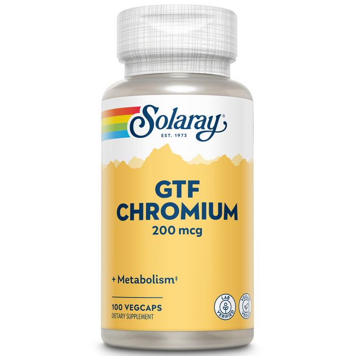 Solaray GTF Chromium 200mcg - Supports Balanced Metabolism and Energy Levels - Vegan Chromium Supplements - Lab Verified, 60-Day Guarantee - 100 Servings, 100 VegCaps