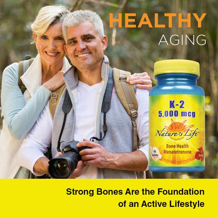 Nature's Life Vitamin K2 5000mcg | High Potency MK4 Formula Helps Support Bone & Cardiovascular Health | Non-GMO | 60 Vegetarian Tablets