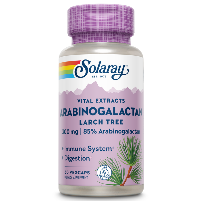 Solaray Arabinogalactan, Larch Tree Extract 300mg | Prebiotic Fiber for Healthy Gut & Immune System Support | 60 VegCaps