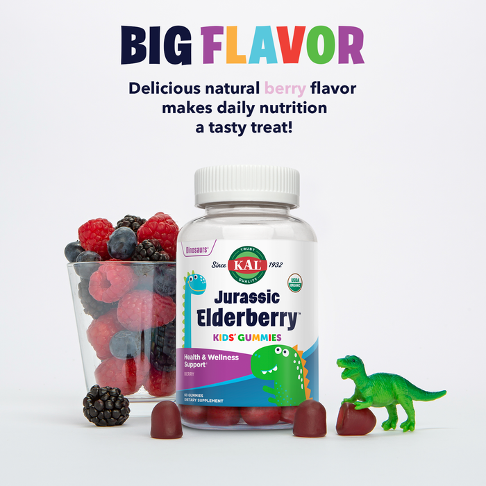 KAL Jurassic Elderberry Gummies for Kids, Immune Support with Vitamin C & Zinc, Organic Elderberry with Natural Berry Flavor, USDA Organic, Vegan, Gluten Free, 30 Servings, 60 Elderberry Gummies