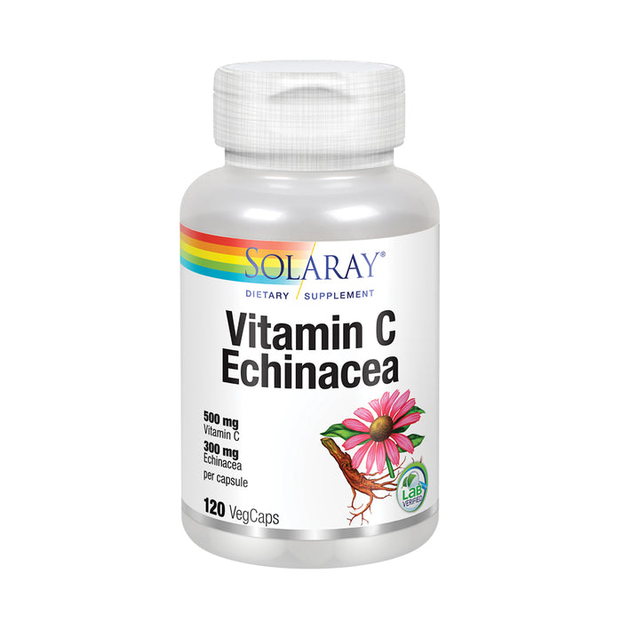 Solaray Vitamin C & Echinacea Root | Healthy Immune System Support w/ 500 mg Vit C & 300 mg Echinacea Per Capsule | Non-GMO & Vegan | 120 VegCaps