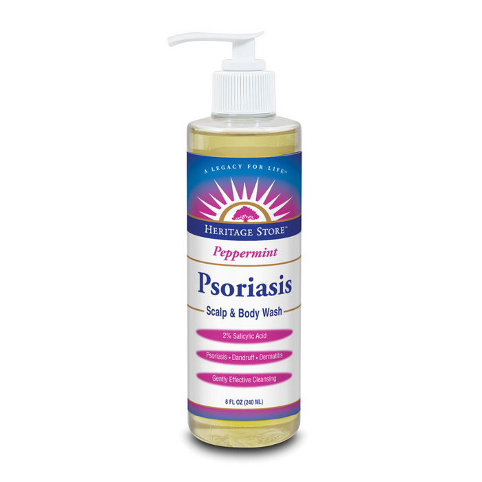 HERITAGE STORE Psoriasis Scalp & Body Wash, Liquid, Peppermint (Btl-Plastic) | 8oz