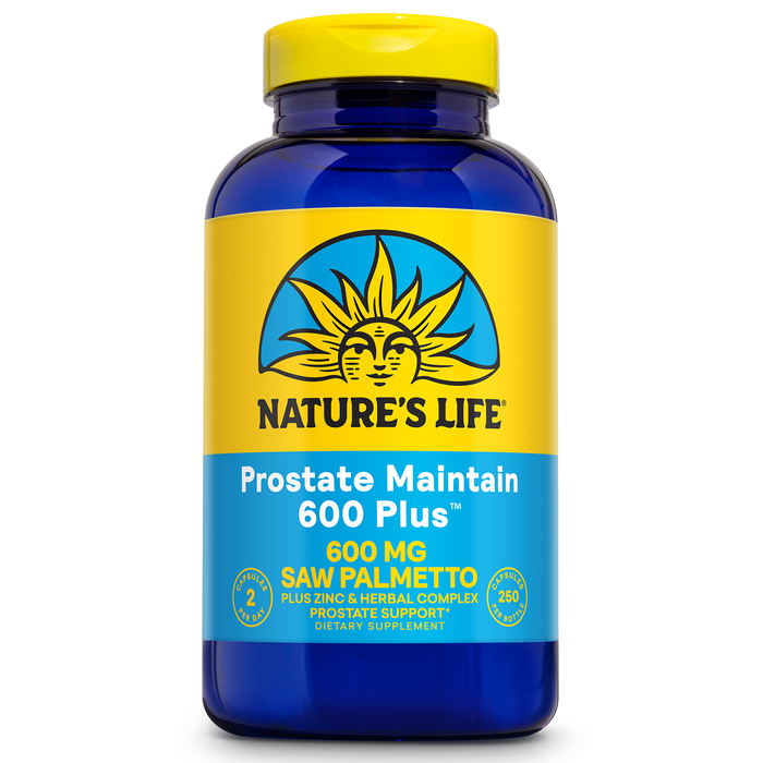 Nature's Life Prostate Maintain 600 Plus - Prostate Support Supplement for Men's Health - Saw Palmetto, Pygeum Herbal Complex and Zinc Supplements - 125 Servings, 250 Vegetarian Capsules
