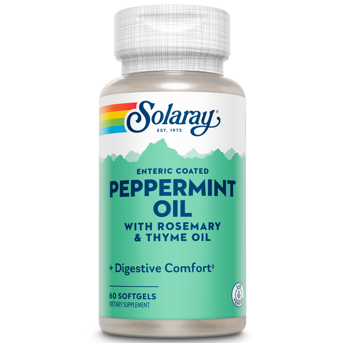 Solaray Peppermint Oil Enteric Coated w/ Rosemary & Thyme Oil | Healthy, Soothing Digestion Support | 60 Softgels