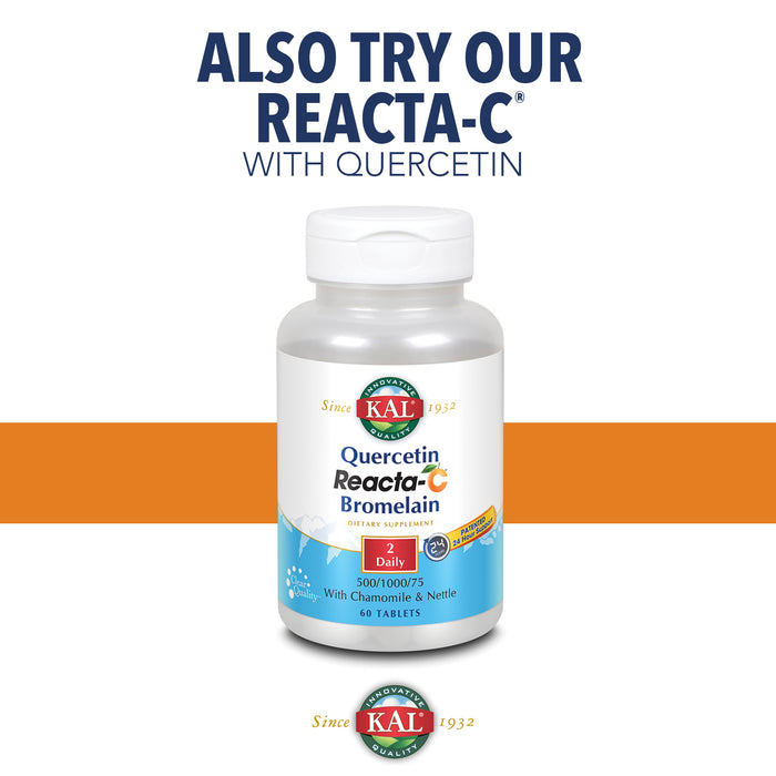 KAL Reacta-C Vitamin C 1000mg with Bioflavonoids | Patented All Day Immune Support | Non-Acidic | 120 Tablets, 120 Serv.