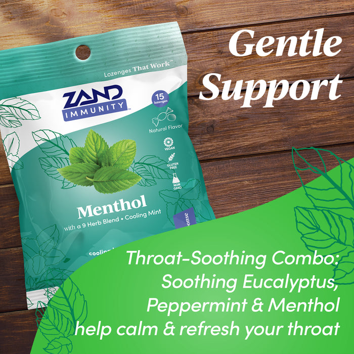 Zand Immunity Menthol HerbaLozenge Cough Drops | Peppermint, Eucalyptus, Herb Blend | No Corn Syrup (15 Lozenges)
