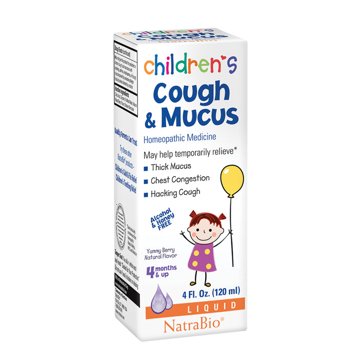 NatraBio Childrens Cough & Mucus | Homeopathic Relief of Mucus, Congestion and Cough | Ages 4+ Months | 4oz, 47 Serv.