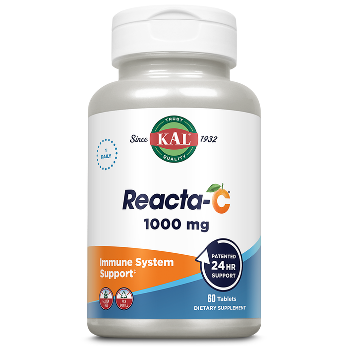 KAL Reacta-C Vitamin C 1000mg with Bioflavonoids | Patented All Day Immune Support | Non-Acidic | 60 Tablets, 60 Serv.