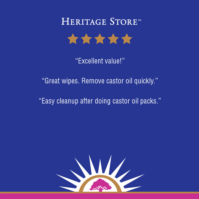 Heritage Store Castor Clean Towelettes | Cleanse Skin After Castor Oil Pack | Gently Remove Makeup & Impurities | Unscented | All Skin Types | 40ct