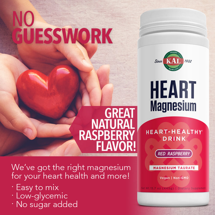 KAL Heart Magnesium Heart-Healthy Drink | 325 mg from Mag Taurate | Cardiac & Circulation Support | 15.7oz, 100 Serv.