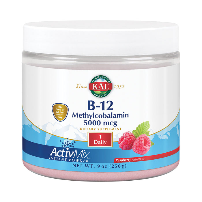 KAL B-12 Methylcobalamin ActivMix 5000 mcg | Natural Raspberry Flavor | Healthy Metabolism, Energy, Nerve & Red Blood Cell Support | 60 Servings