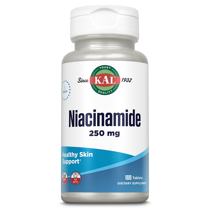 KAL Niacinamide 250mg Tablets, Vitamin B3 Supplement for Skin Health, Energy Metabolism, Nerve, Circulation and Digestion Support, Enhanced Absorption ActivTabs, Vegan, 100 Servings, 100 Tablets