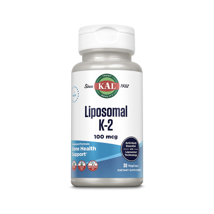 KAL Liposomal Vitamin K2 Supplement with MK7 100 mcg, High Absorption, Liposomal Technology, Advanced Bone Support, Vegan Capsules, Gluten Free, Made without Soy, 30 Servings