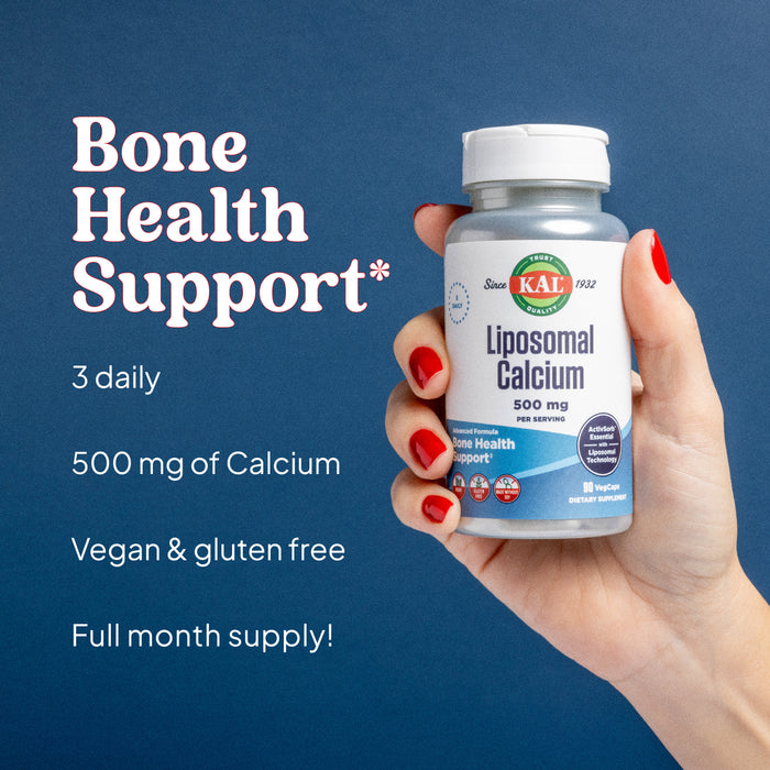 KAL Liposomal Calcium 500 mg, High Absorption Calcium Supplement, Essential Calcium Support, Vegan, Gluten Free, No Soy, 30 Servings, 90 VegCaps