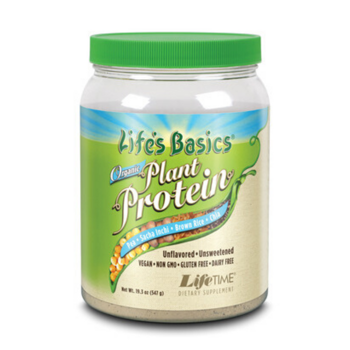 LIFETIME Life's Basics Organic Plant Protein Organic, Coarse Powder, Unflavored (Jar) | 19.3oz