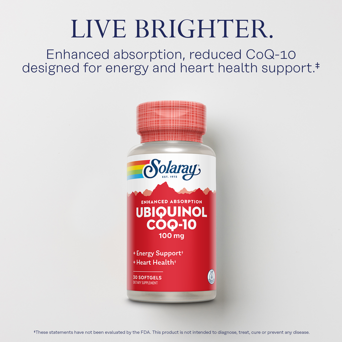 Solaray Ubiquinol CoQ-10 100 mg - CoQH2, Reduced CoQ10 for Enhanced Absorption - Energy and Heart Health Support - 60-Day Guarantee - 30 Servings, 30 Softgels