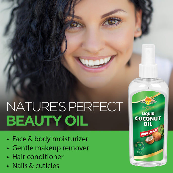 Natures Life Liquid Coconut Oil Body Spray, Pure & Fractionated | Light, Fast-Absorbing Hair & Skin Moisturizer | 6oz