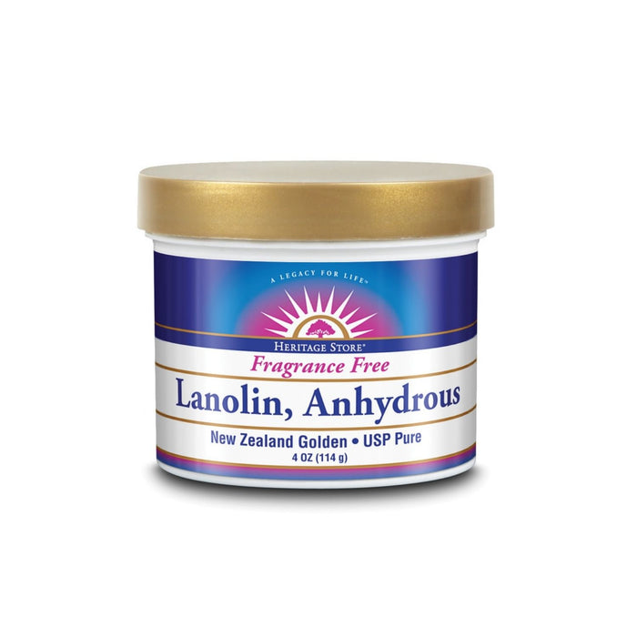 HERITAGE STORE Lanolin, Anhydrous USP, Cream, Unscented (Jar) | 4oz