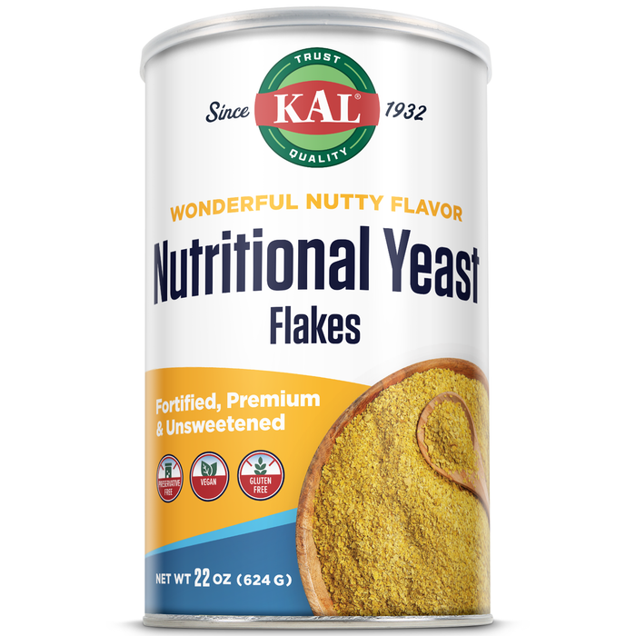 KAL Nutritional Yeast Flakes, Fortified with B12, Folic Acid & Other B Vitamins, Unsweetened, Great Nutty Flavor, Vegan & Gluten Free, 60-Day Money Back Guarantee, Made in the USA (62 Servings, 22oz)