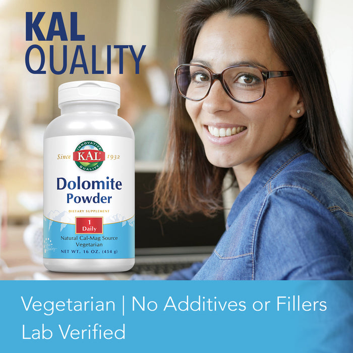 KAL Dolomite Powder | Natural Calcium & Magnesium Source | Bone & Heart Health Support | Fast-Acting | 16oz, 90 Serv.