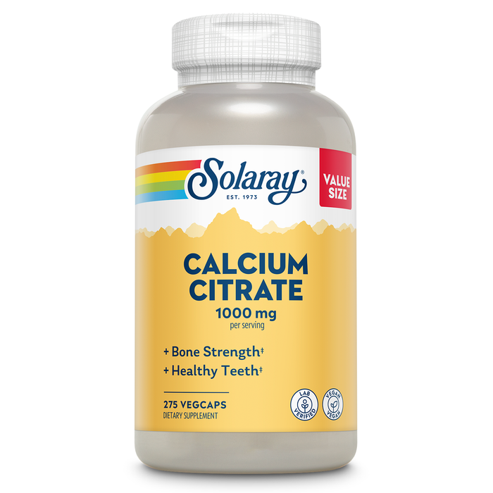 Solaray Calcium Citrate 1000mg, Chelated Calcium Supplement for Bone Strength, Healthy Teeth & Nerve, Muscle & Heart Function Support, Easy to Digest, 60-Day Guarantee, Vegan, 240ct (60 Servings) (68 Serv, 275 Count)