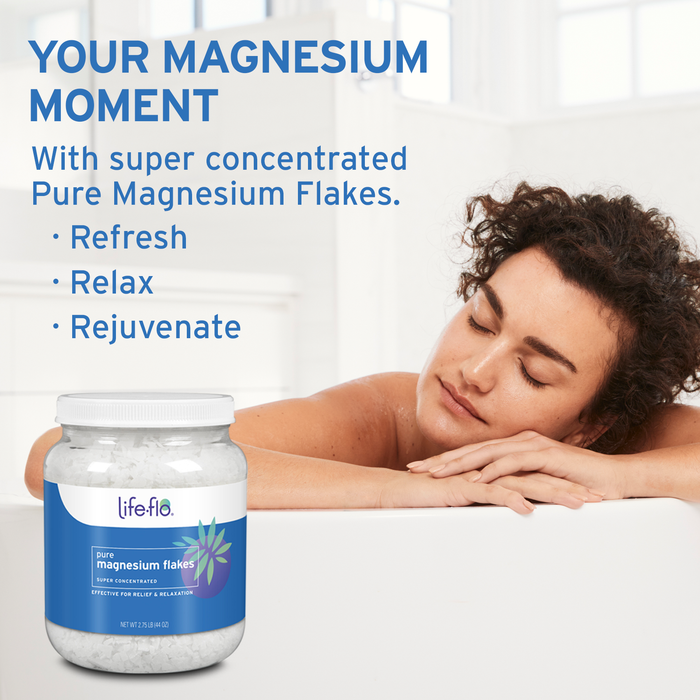 Life-flo Pure Magnesium Bath Flakes - Relaxing Bath Soak - Concentrated Magnesium Chloride Flakes from the Zechstein Seabed - Relief and Relaxation w/ Ancient Trace Minerals - 60-Day Guarantee (44 oz)